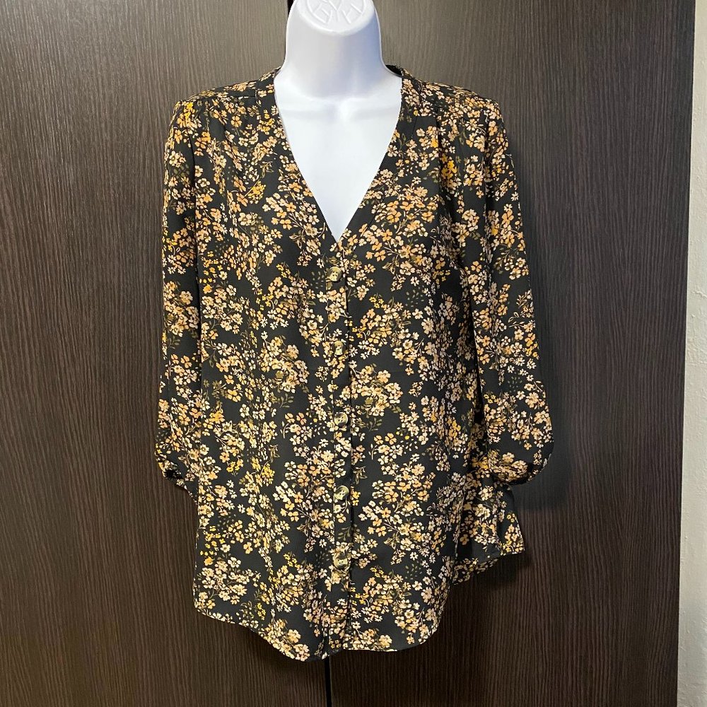 Maurices Sheer Black Floral Button Down Blouse